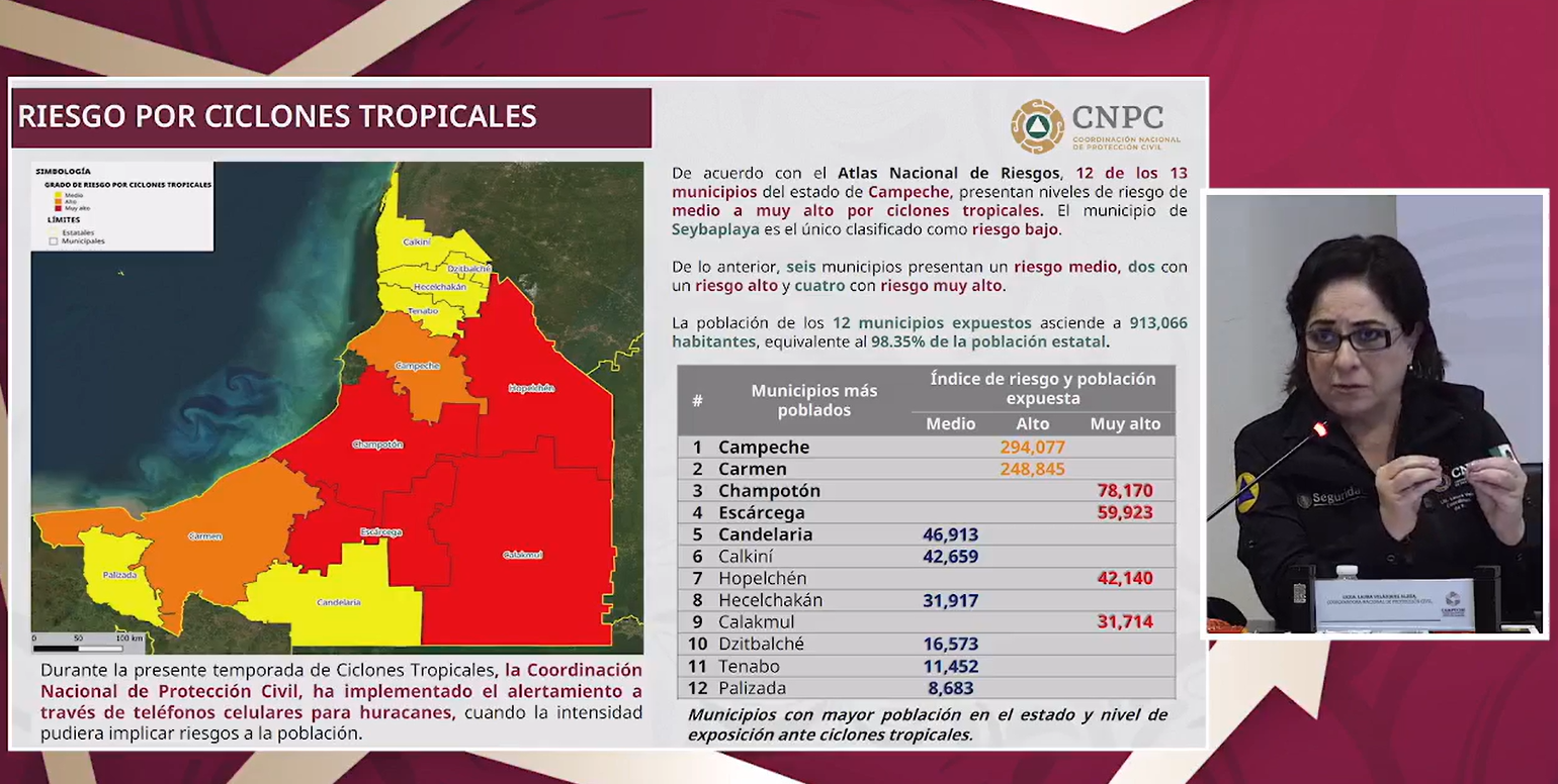 Doce municipios de Campeche presentan riesgo medio a muy alto ante ciclones tropicales
